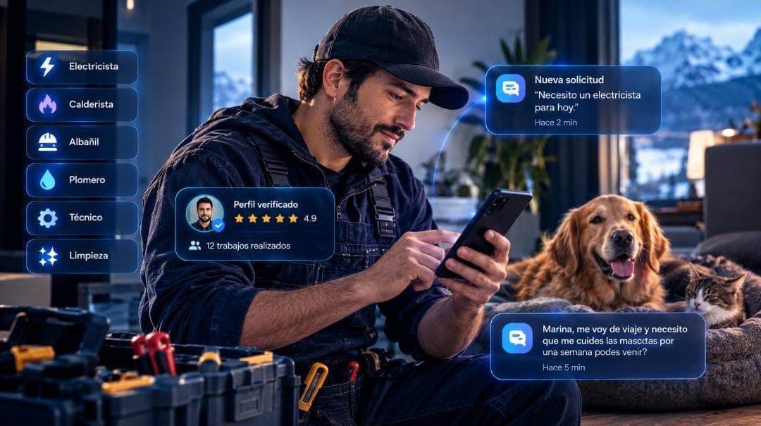 Un electricista recibe pedidos por la app mientras trabaja